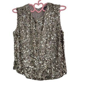 Vince Blouse Size XS Sequin Sleeveless Top Round Neck Beige Gray New